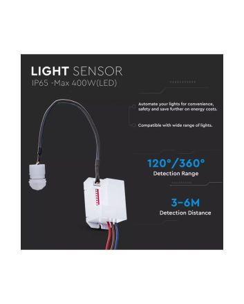 Sensore Movimento PIR 120–360° IP20 200 W Bianco – V‑TAC