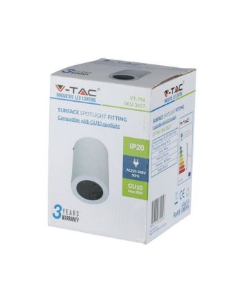 Portafaretto Orientabile GU10 Rotondo Bianco VT-796-3627 IP20 V-TAC