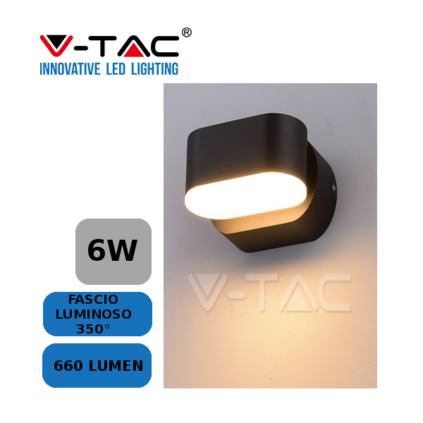 Lampada LED Da Muro 6w Applique Con Testa Ruotabile Esterno Corpo Nero - V- TAC in vendita online