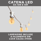 Catena LED E27 10m 15m | Bianca IP65 Prolungabile con Lampadine a Filamento